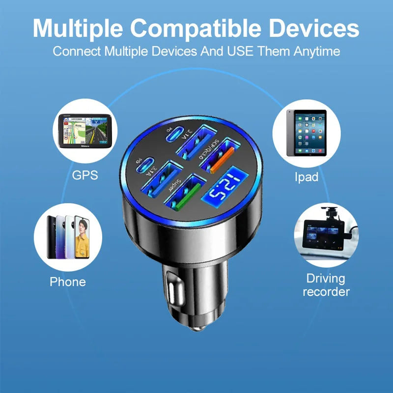 6-Port Car Charger with Digital Display