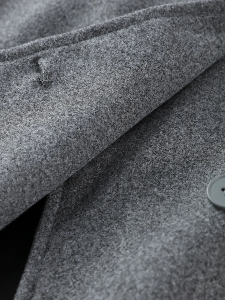 Classic Black High Neck Faux Wool Coats Women Chic Double Breasted Wide Sleeve Pocket Jackets Fall Winter Street Loose Outerwear