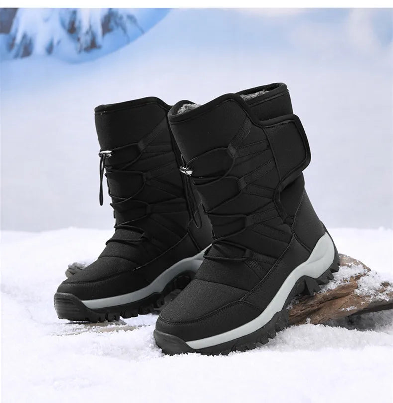 Brand Men's Winter Shoes Waterproof Men's Boots Warm Plush Couple Snow Boots Outdoor Non-slip Hiking Boots Men Work Ankle Boots
