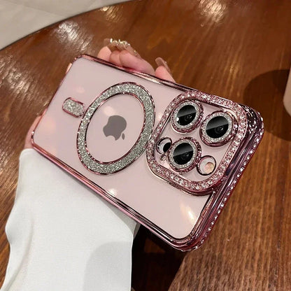Transparente magnetische iPhone-Hülle mit Glitzer