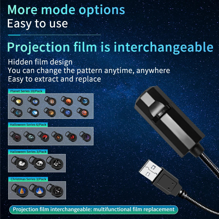 USB Projector Night Light – Christmas, Halloween & Planet Film Discs