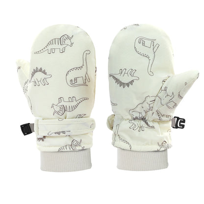 Muffole da neve foderate in pile con stampa dinosauri per bambini