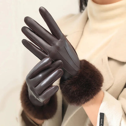 Damen-Kunstlederhandschuhe mit Kunstfellbesatz – mit Thermofutter, winddicht