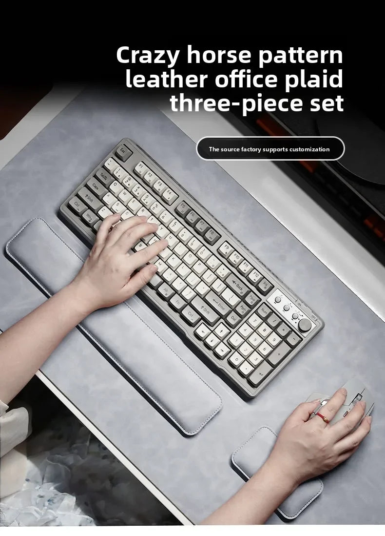 Large PU Leather Desk Mat with Keyboard Wrist Rest & Mouse Wrist Pad, Non-Slip Extended Pad for Office Gaming Desktop