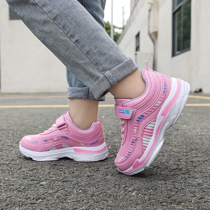 Girls Sport Shoes Waterproof Running Kids Sneakers Casual Leather Pink Breathable Fashion Antislip Lightweight Children Shoes