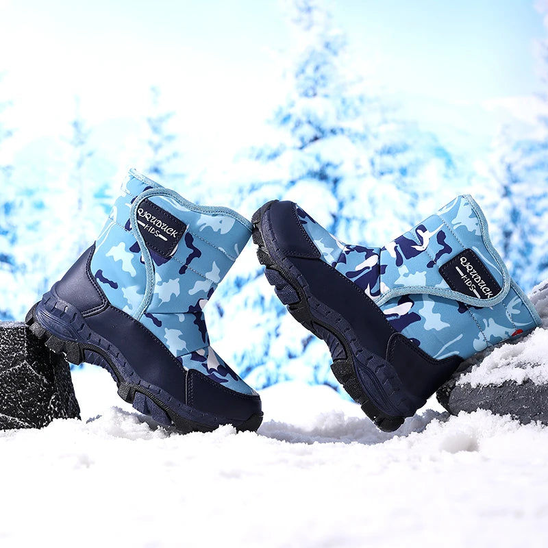 Children Snow Boots Winter Shoes Plush Waterproof Fabric Non-Slip Boys Girls Shoes Rubber Sole Fashion Warm Outdoor Boots New