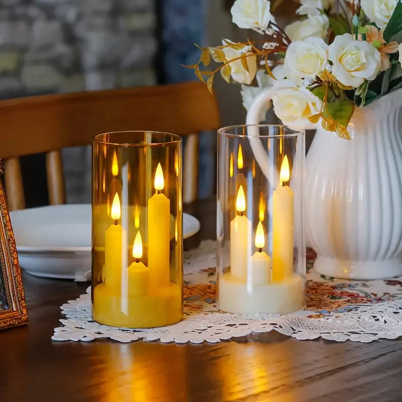 Flameless 3 in 1 LED Taper Candles with 15CM Lampshade Battery Operated Flickering Electric Window Candles for Christmas Wedding