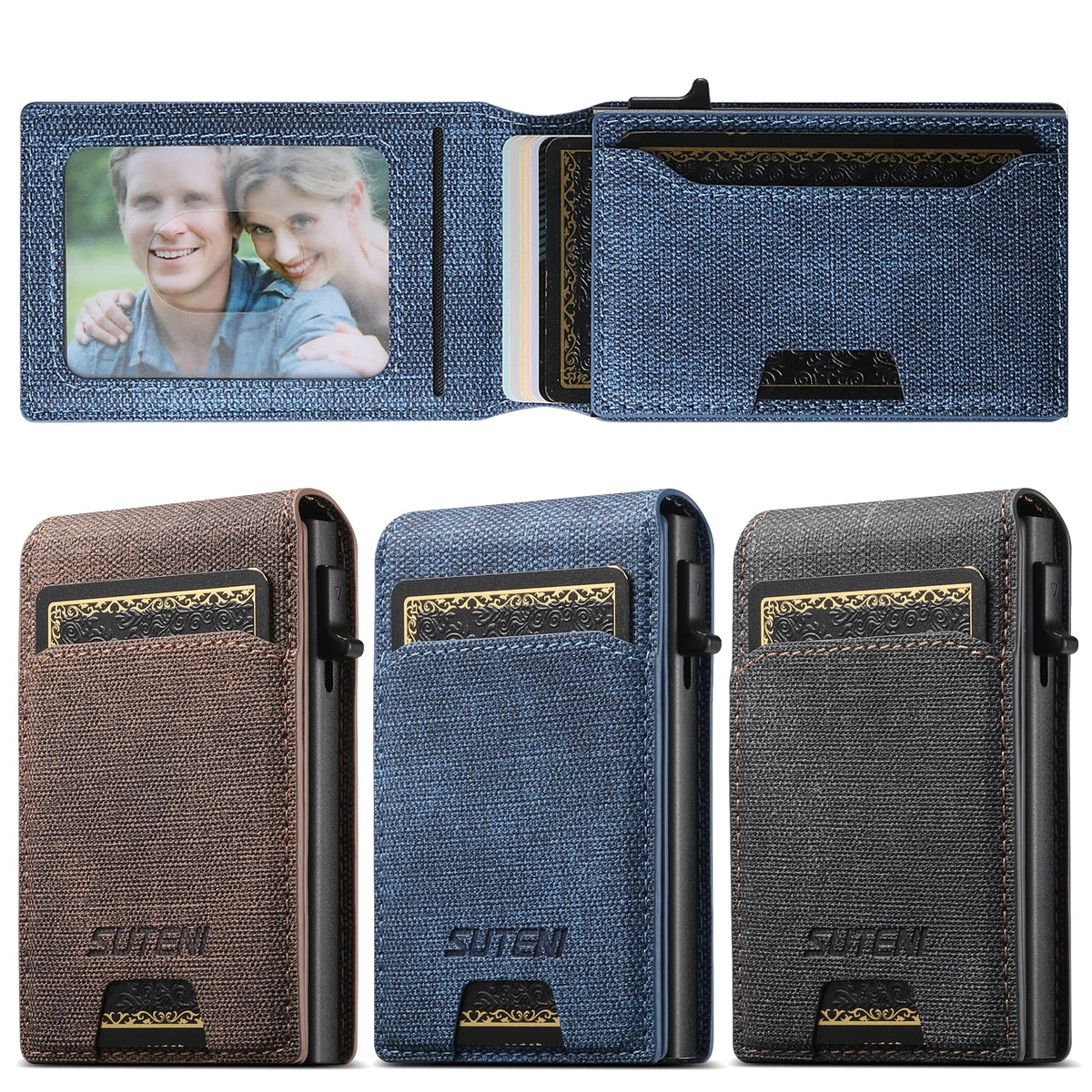 Push-Out Card Holder Wallet – Slim Faux Leather, Holds up to 12 Cards