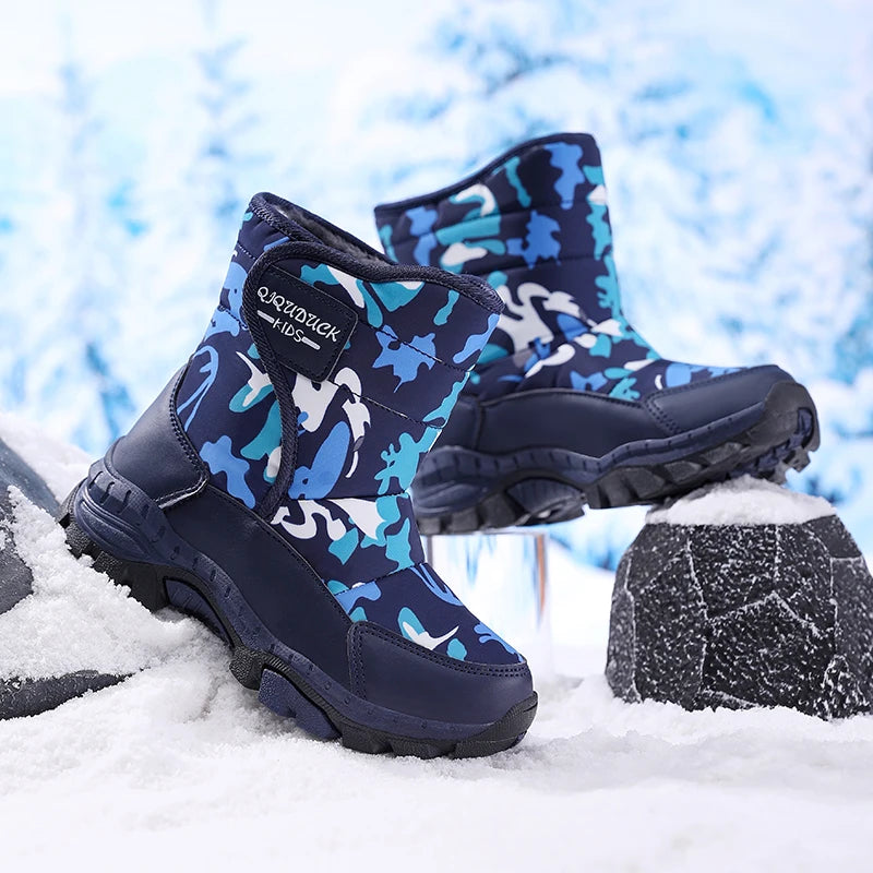 Children Snow Boots Winter Shoes Plush Waterproof Fabric Non-Slip Boys Girls Shoes Rubber Sole Fashion Warm Outdoor Boots New