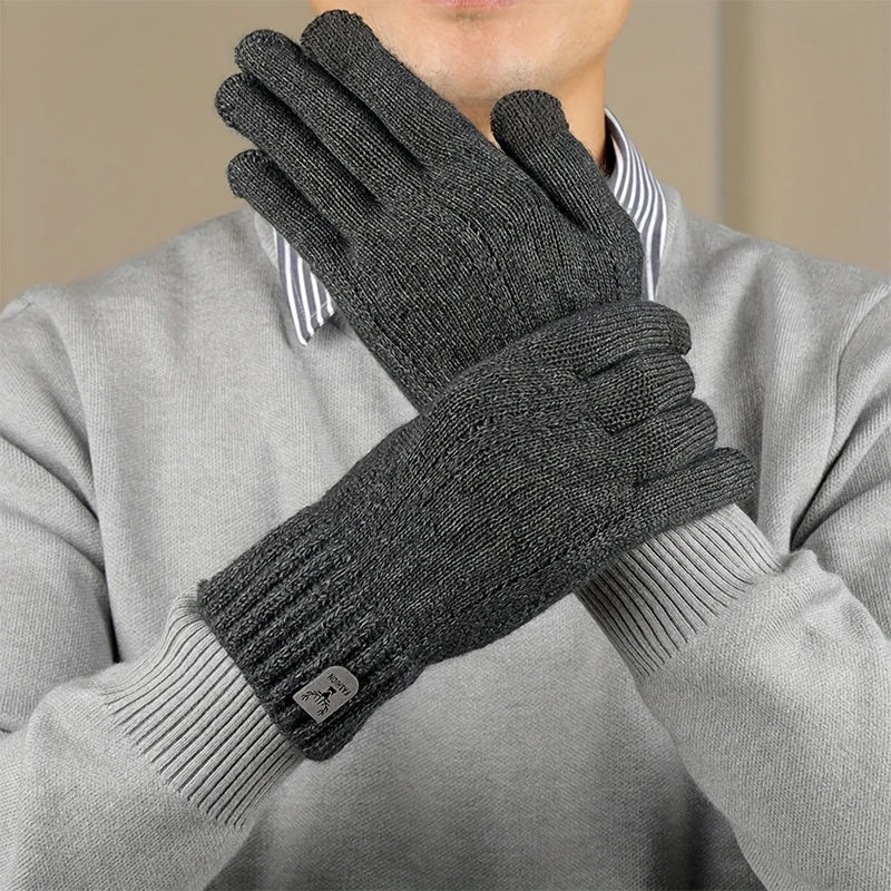 Men's Fleece-Lined Wool-Blend Knit Gloves – Touchscreen, Non-Slip