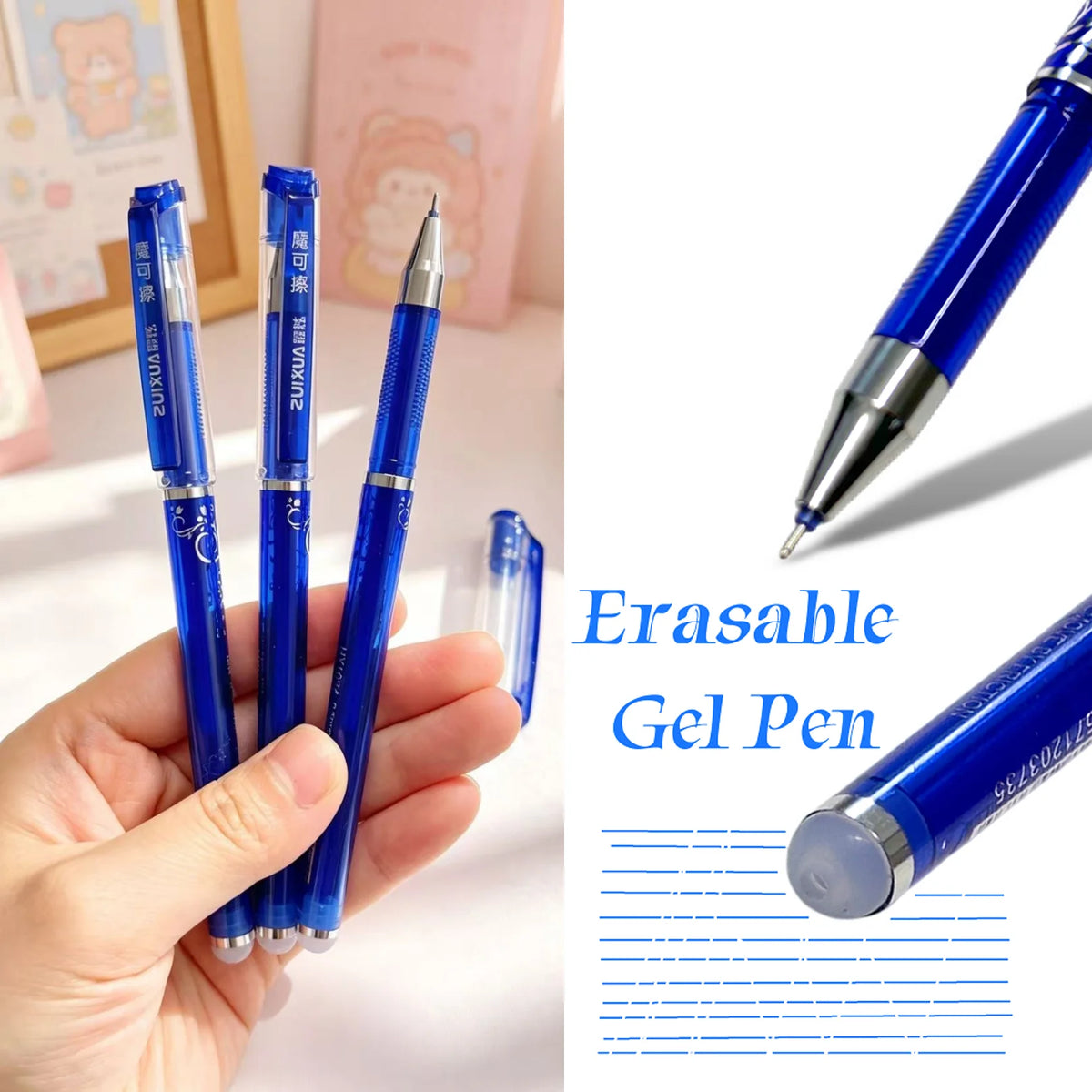 Erasable Gel Pen Set Smooth Writing Blue Black Ink Erasable Pens for School Office Student Stationery DIY Supplies