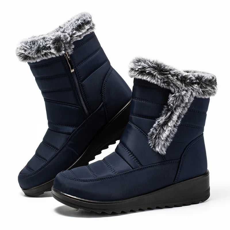 Thick Warm Long Plush Waterproof Snow Boots Women Winter 2025 Non Slip Soft Fur Ankle Boots Woman Plus Size 44 Cotton Shoes Mom
