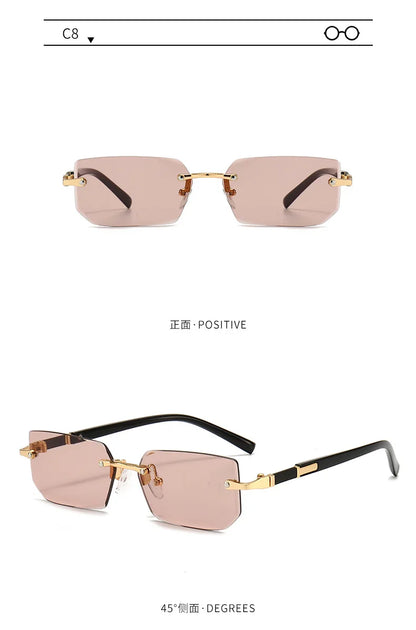 Rimless Rectangle Sunglasses | Trendy Small Square Summer Shades