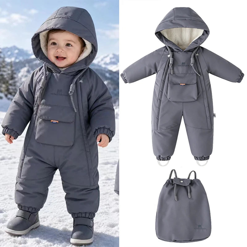 2Pcs Set Children Winter Ski Suit Coat + Backpack Thicken Baby Jumpsuit Warm Children Snowsuit Hooded Kids Clothes 1-5 Years