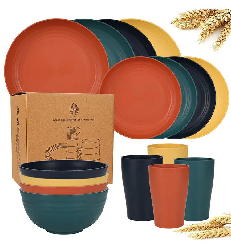 16-Piece Wheat-Straw Tableware Set