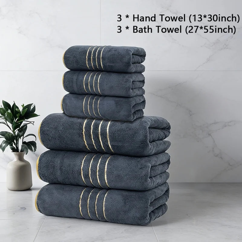 Gold Stripe Coral Fleece Towel Set – 2, 3, 6 or 8 Pieces