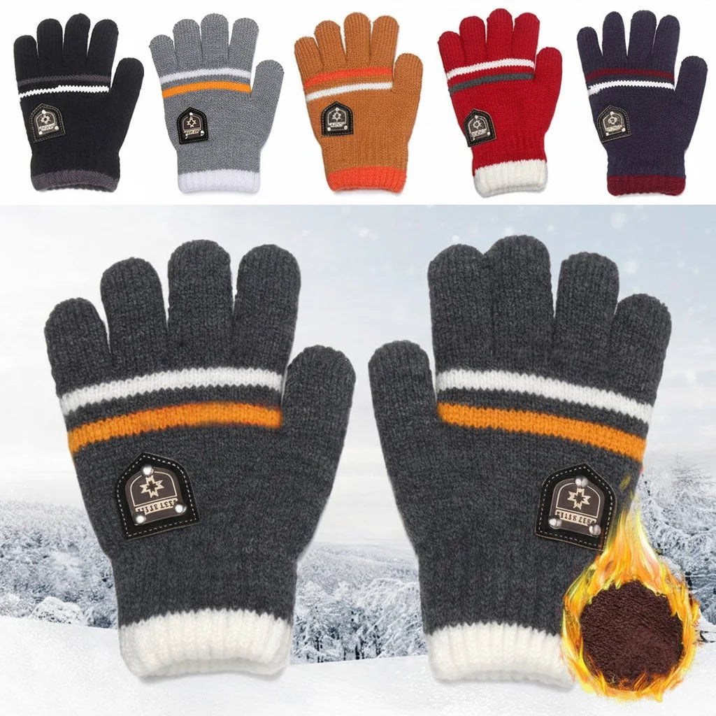 Kids' Knit Winter Gloves – Thick Full-Finger Gloves (Ages 5–10)