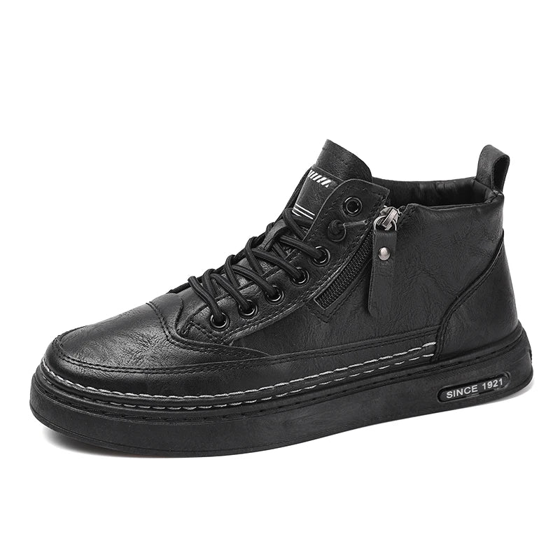 Men's boots autumn and winter new warm plush outdoor casual boots work boots fashion versatile soft soled comfort leather boots