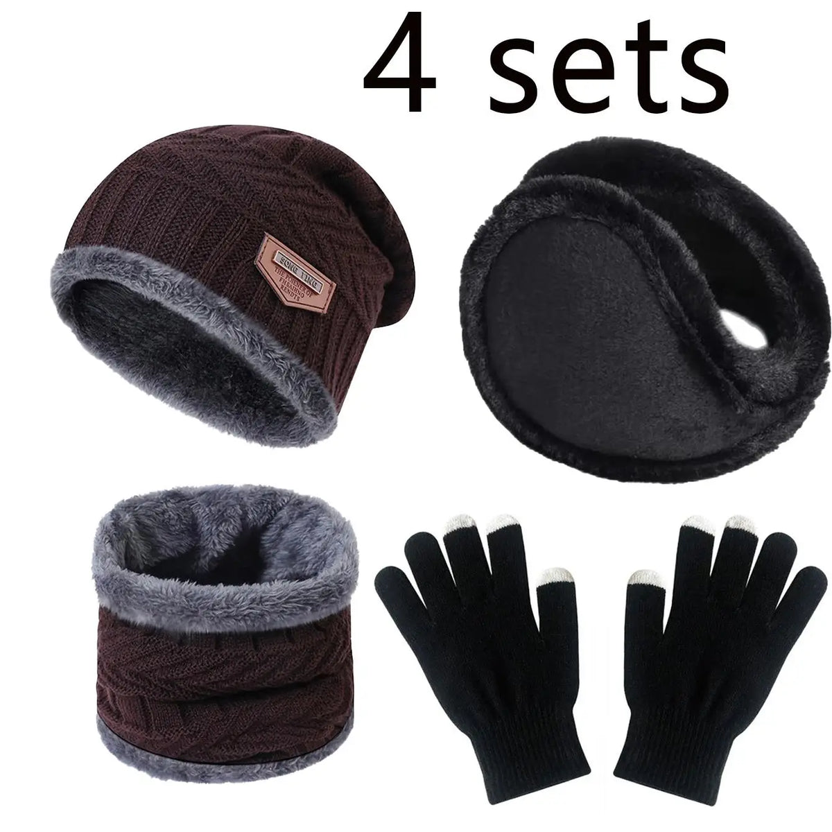 Winter Hat, Scarf & Gloves Set – Fleece-Lined Beanie Set, Kids & Adults
