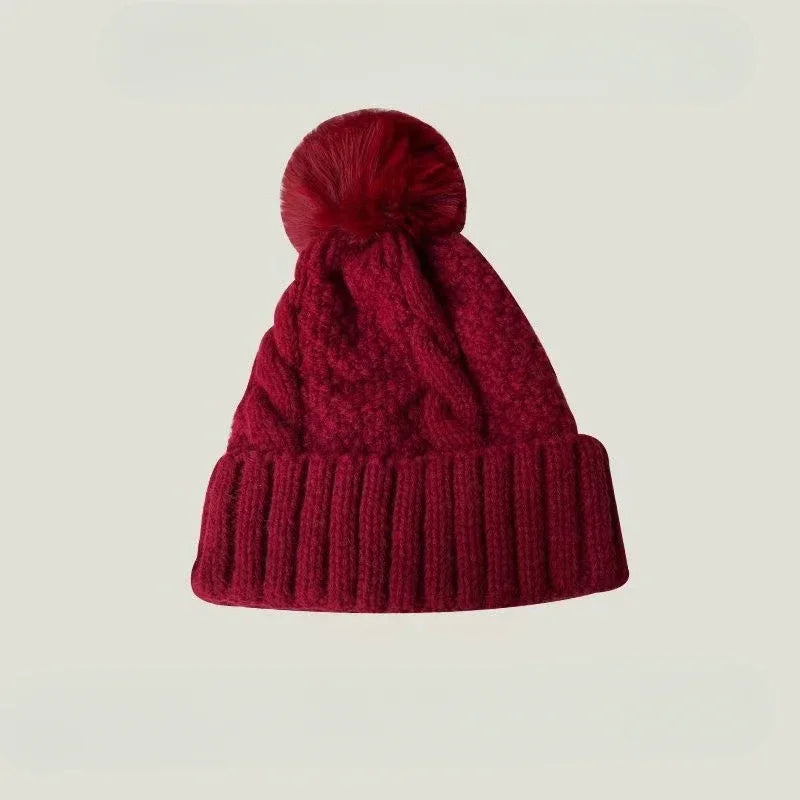 Women's Cable-Knit Pom-Pom Beanie – Plush-Lined Winter Hat