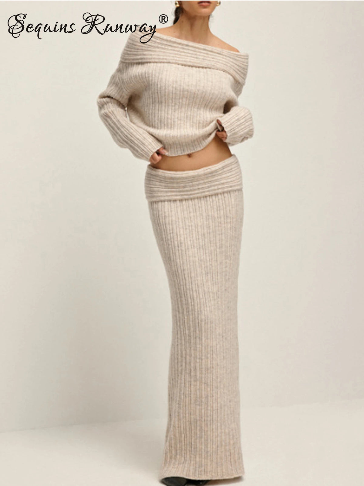 Women's Off-Shoulder Long-Sleeve Knit Dress