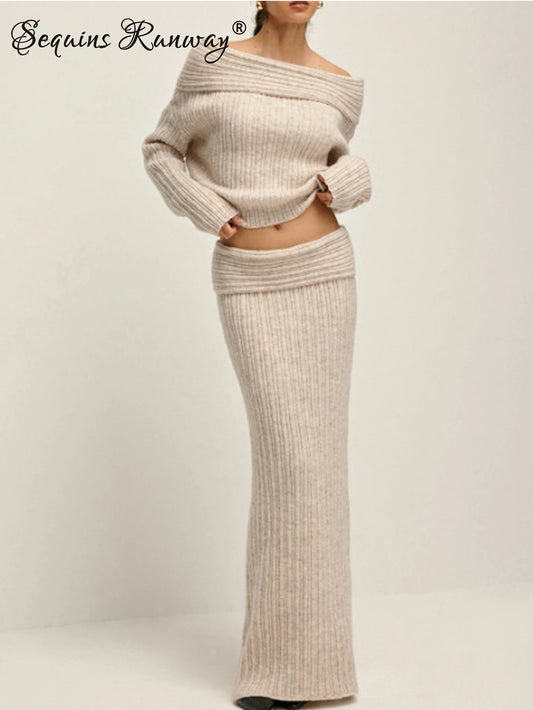 Women's Off-Shoulder Long-Sleeve Knit Dress