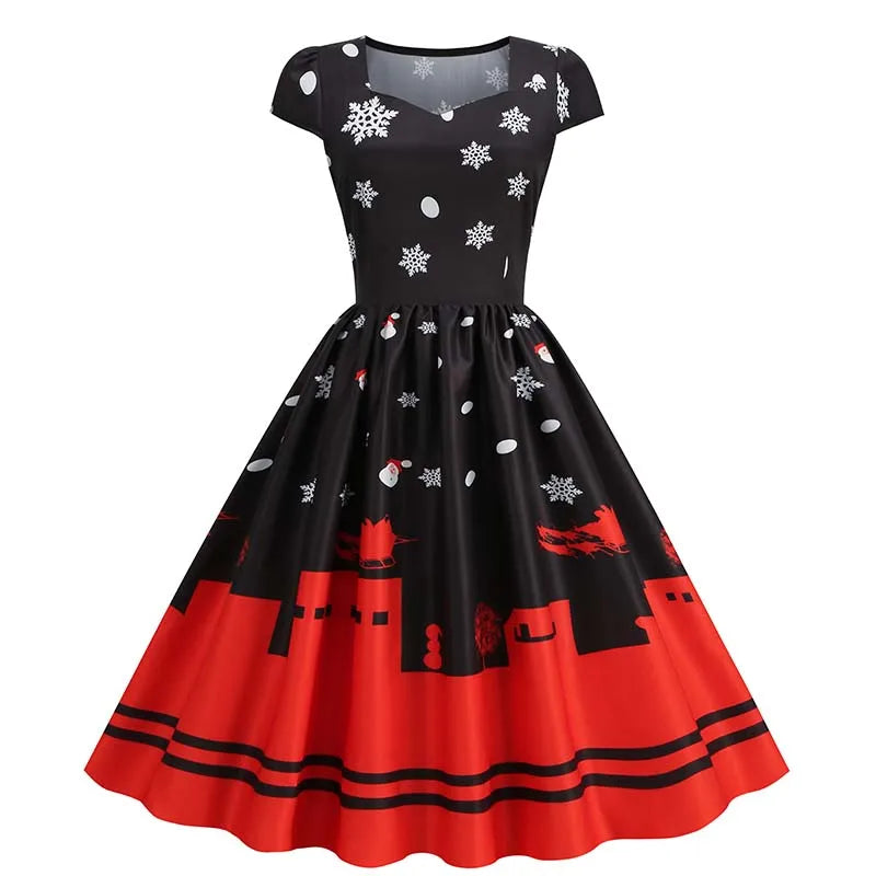 Women's Vintage-Style Printed A-Line Party Dress