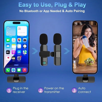 Micrófono Lavalier inalámbrico para iPhone y teléfonos con USB-C – 1 o 2 micrófonos