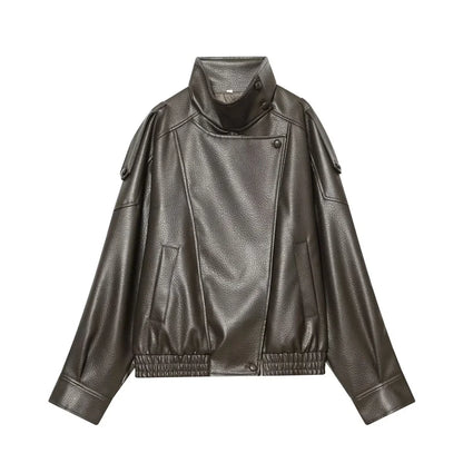 Chaqueta de cuero sintético con cremallera para mujer Guobioziy