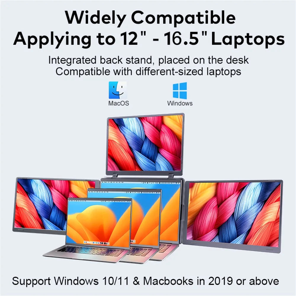 Rospider Portable Triple Screen Extender for Laptops – 14" to 18.5", FHD IPS, Foldable, Compatible with MacBook & Windows