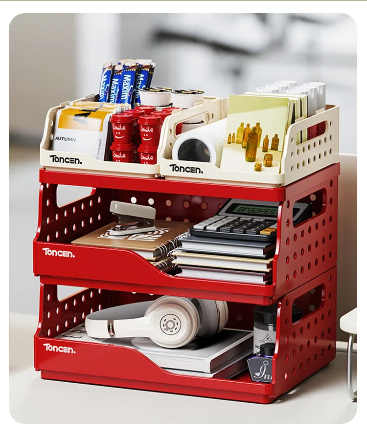 Stylish & Sturdy 3-Tier Desk Organizer with 2 Large + 2 Small Compartments – Stackable Office Storage Box