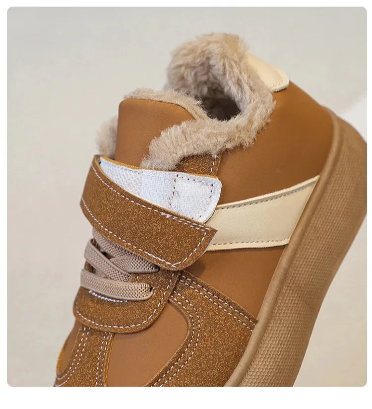 Kids' Plush-Lined Hook-and-Loop Winter Shoes
