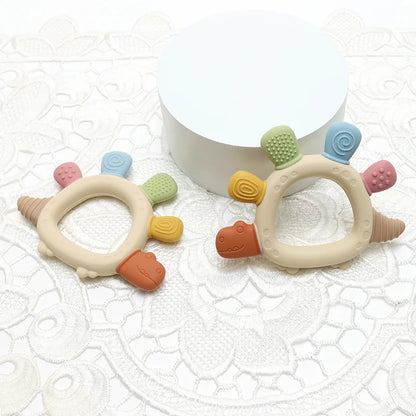 Anneau de dentition en silicone bébé dinosaure – Jouet de mastication pour nourrisson sans BPA, facile à saisir et cadeau de naissance