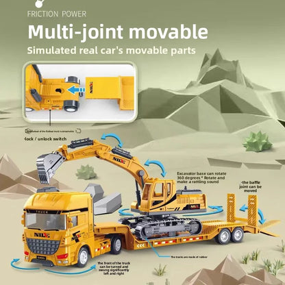 Car Carrier Truck with Construction Vehicles – Friction Toy Set