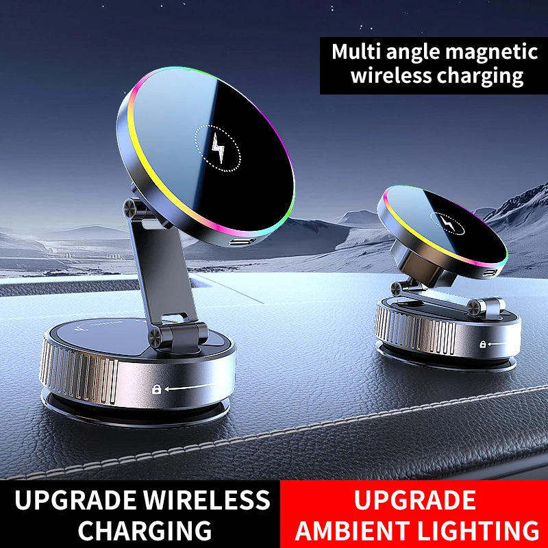 15W RGB Wireless Car Charger & 360° Phone Holder
