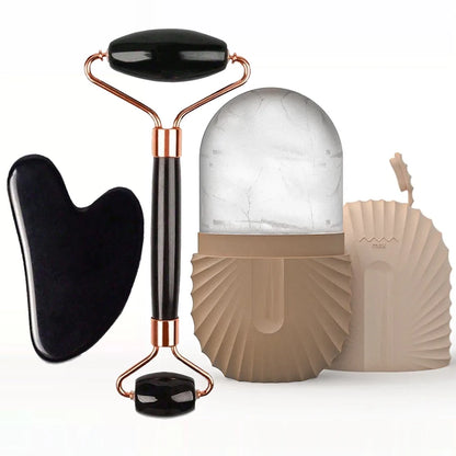 Ensemble rouleau à glace et Gua Sha pour le visage | Rouleau facial en silicone pour lifter, sculpter et masser