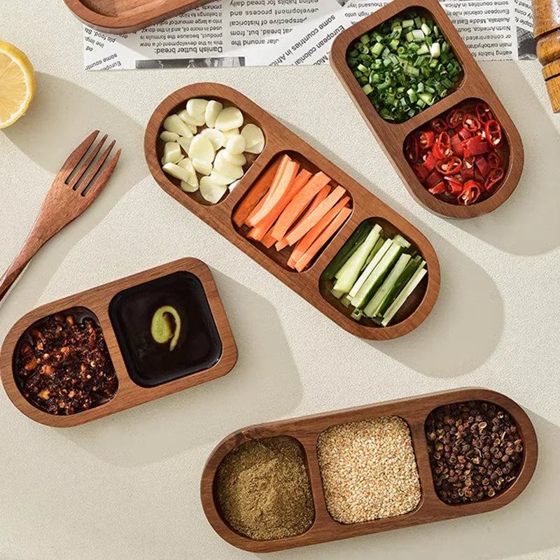 Solid Wood Divided Condiment & Snack Tray