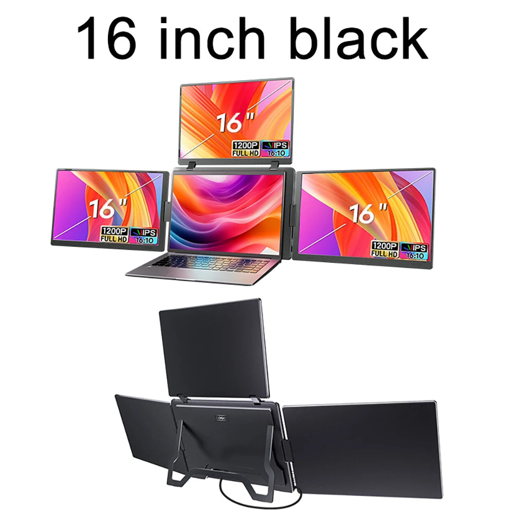Rospider Portable Triple Screen Extender for Laptops – 14" to 18.5", FHD IPS, Foldable, Compatible with MacBook & Windows