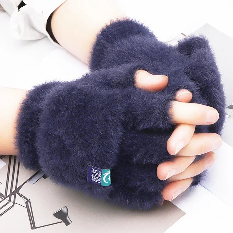Women's Plush Flip-Top Mittens – Fingerless Convertible Gloves
