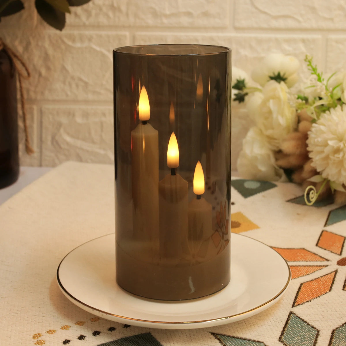 Flameless 3 in 1 LED Taper Candles with 15CM Lampshade Battery Operated Flickering Electric Window Candles for Christmas Wedding