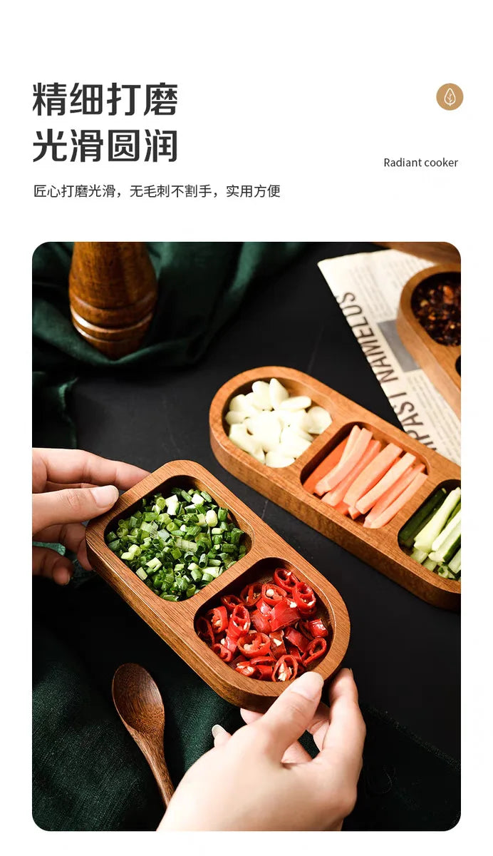 Solid Wood Divided Condiment & Snack Tray