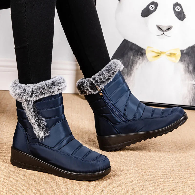 Thick Warm Long Plush Waterproof Snow Boots Women Winter 2025 Non Slip Soft Fur Ankle Boots Woman Plus Size 44 Cotton Shoes Mom