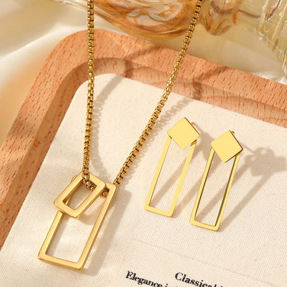 Minimalistisches Edelstahl-Schmuckset für Damen – Geometrisches Hohldesign, Elegantes Bankettgeschenk