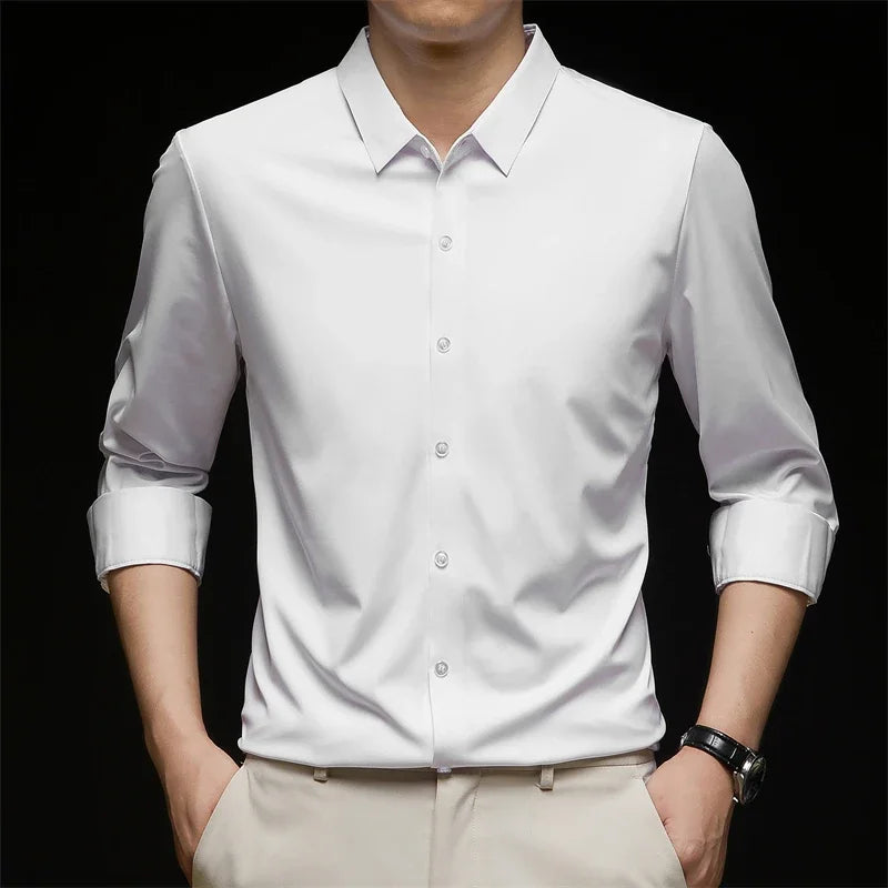Men's Solid Long-Sleeve Business Casual Shirt