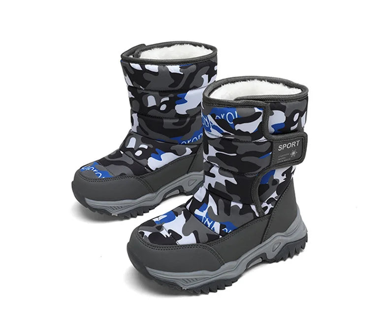 Kids' Plush-Lined Hook-and-Loop Winter Ankle Boots