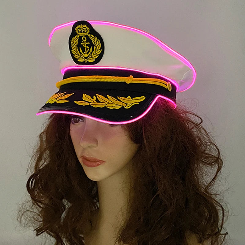 LED Light-Up Pirate Captain Hat - Glowing Tricorn Costume Hat for Halloween & Parties