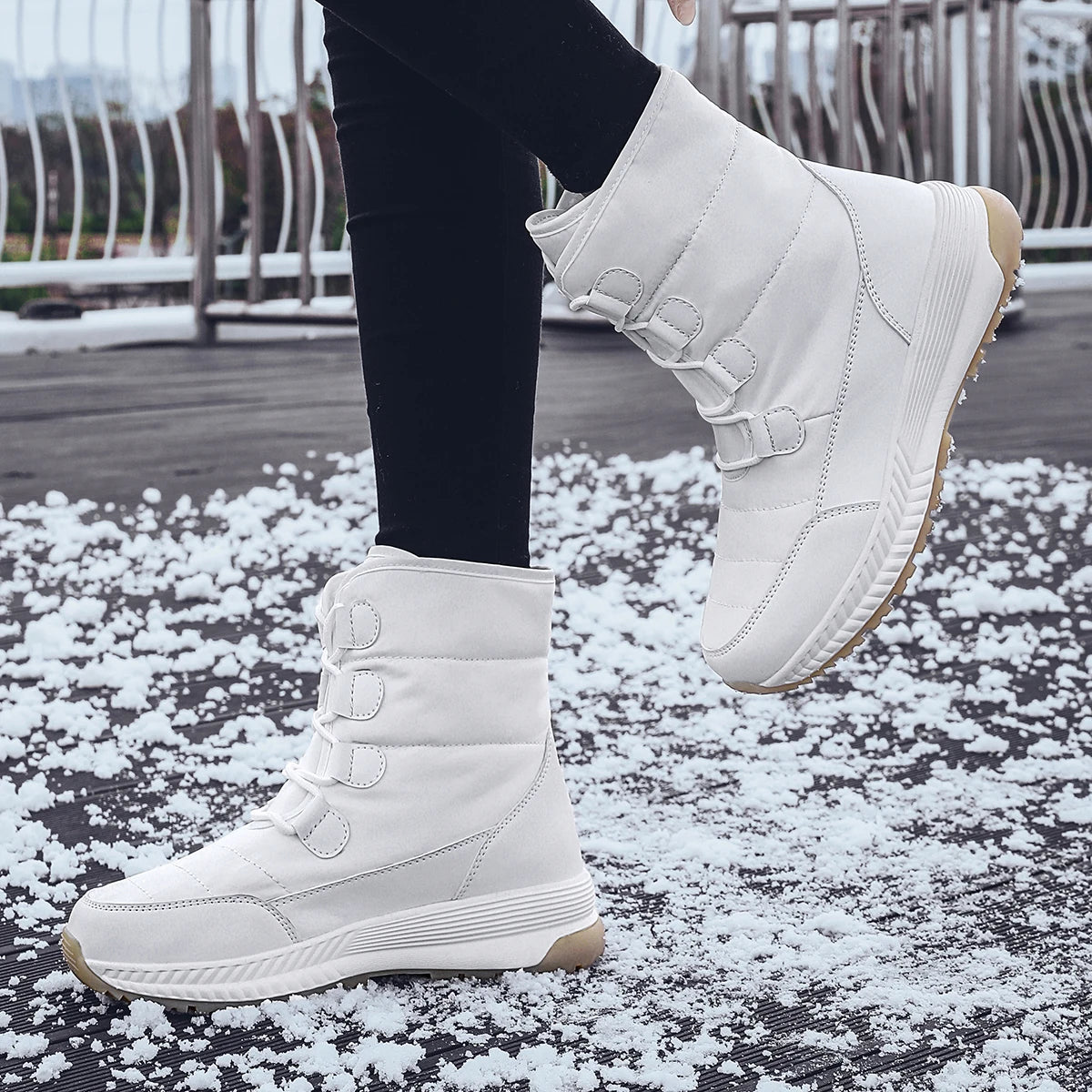 Women's Lace-Up Snow Boots – Plush-Lined Mid-Calf Winter Boots