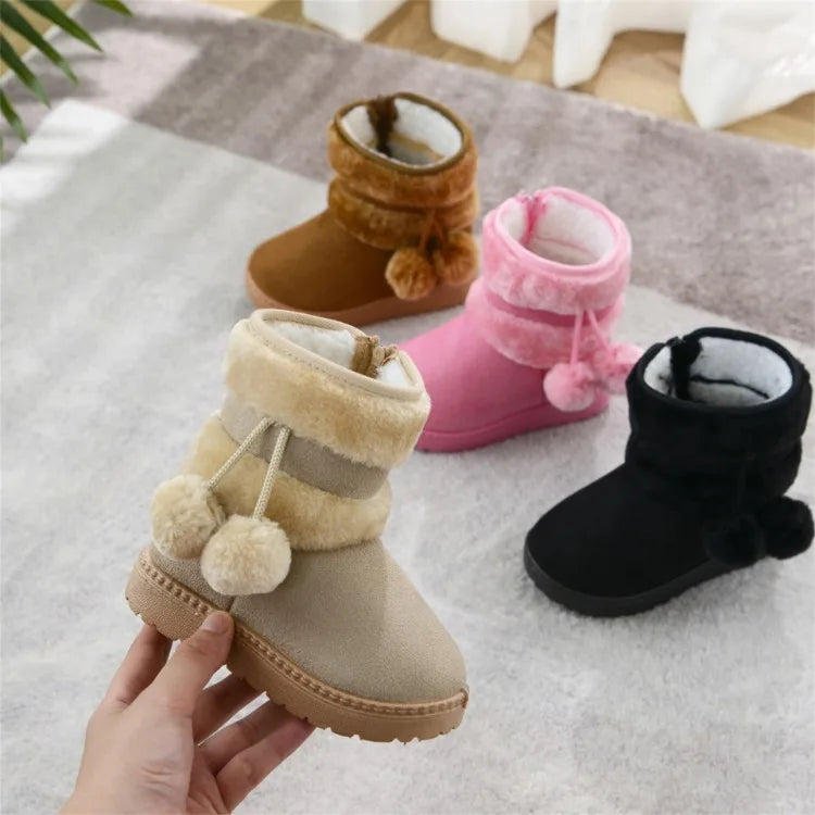 Kids' Pom-Pom Snow Boots – Plush-Lined Winter Boots with Side Zip