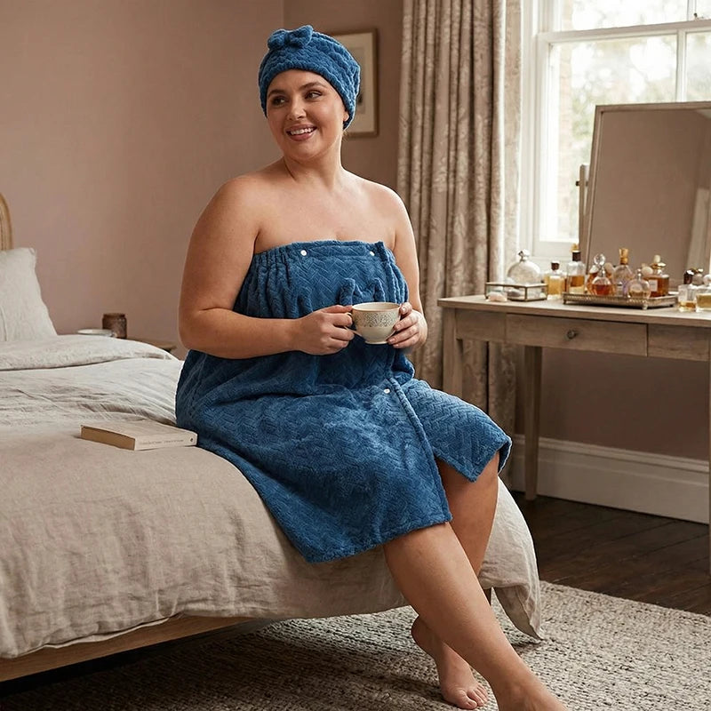 Wearable Bath Towel & Hair Cap Set for Women – Sizes M to 4XL