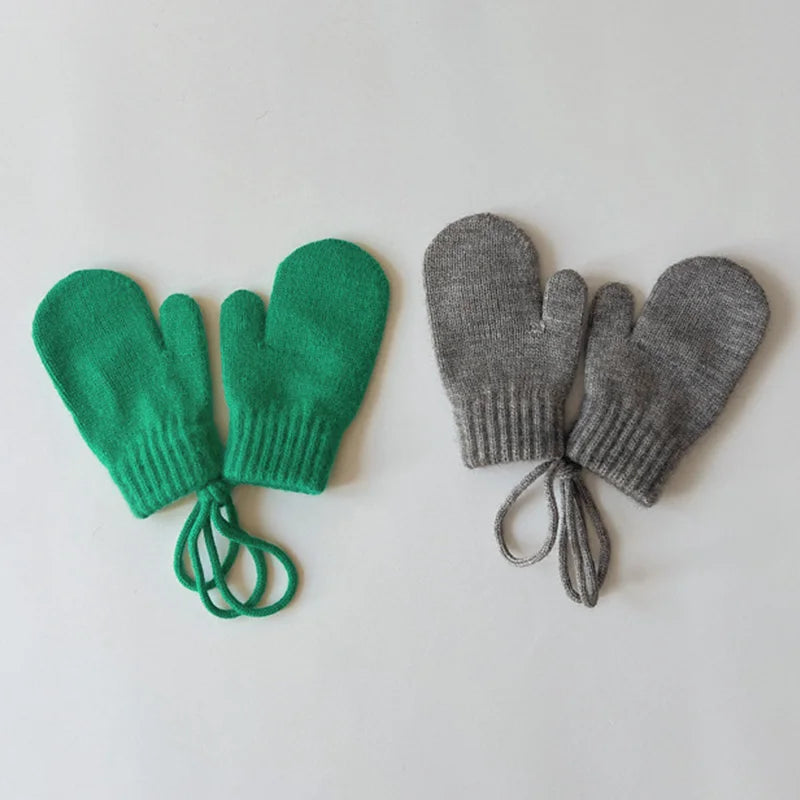 Baby Knit Mittens with String – Wool-Blend Toddler Mittens (Ages 1–4)